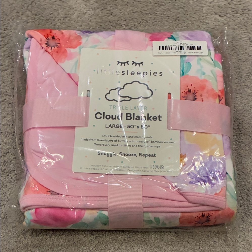 NIB Little Sleepies watercolor meadow cloud